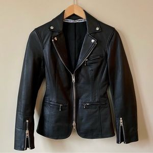 Alexander Wang black leather biker jacket, size 2
